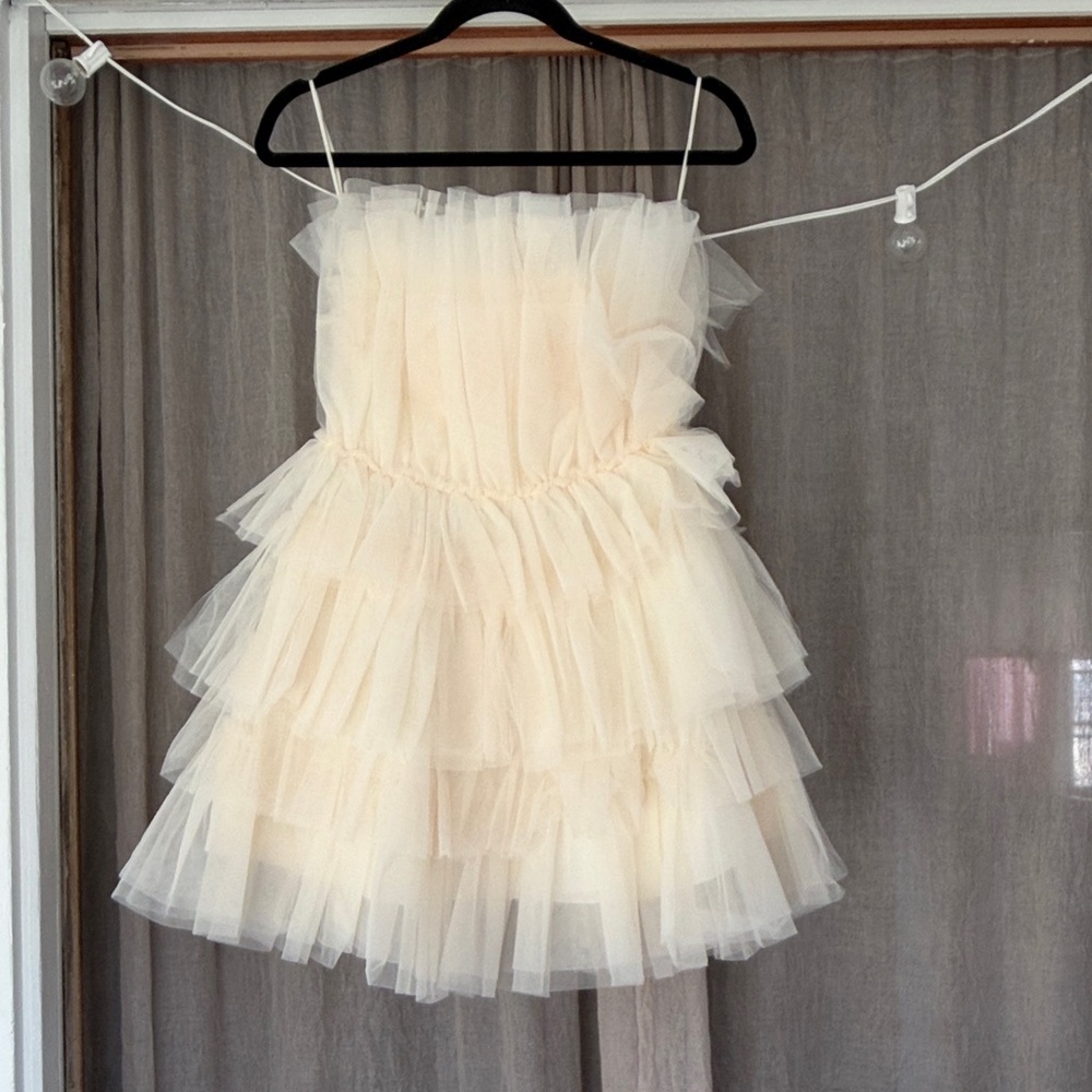 Tiered Tulle Mini Dress - Soft Cream